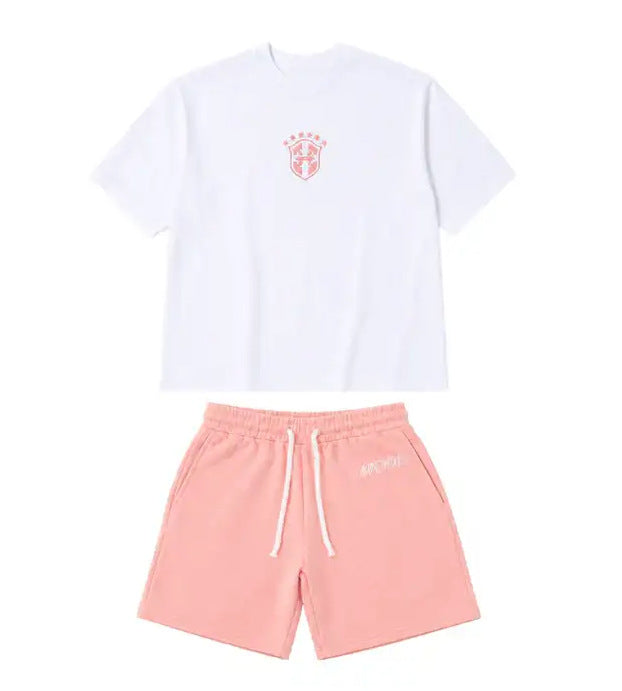 Embroidered Drawstring Shorts and T-Shirt Set