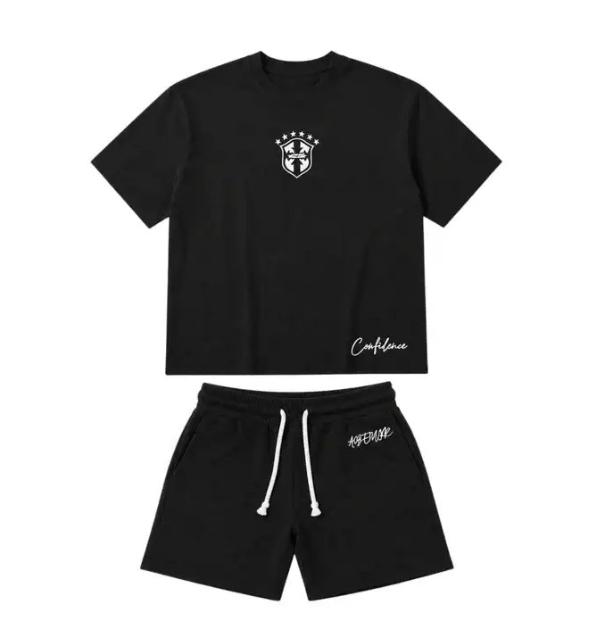 Embroidered Drawstring Shorts and T-Shirt Set