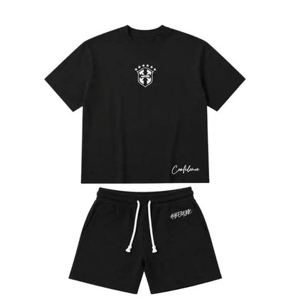 Embroidered Drawstring Shorts and T-Shirt Set