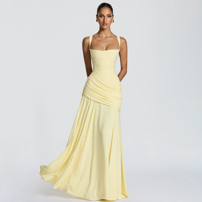 Solid-color Sleeveless Fitted-Waist Flared Slip Dress