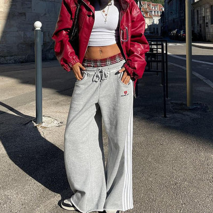 Retro Plaid Embroidered Casual Pants