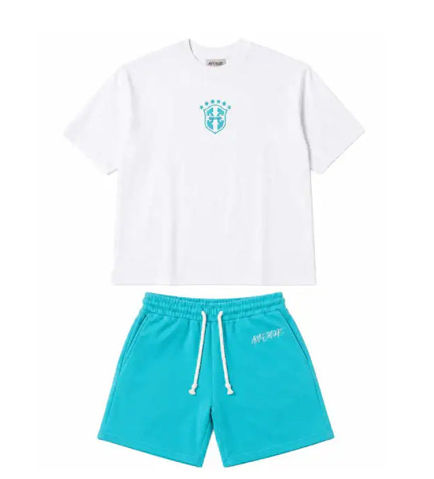 Embroidered Drawstring Shorts and T-Shirt Set