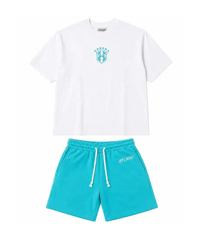 Embroidered Drawstring Shorts and T-Shirt Set